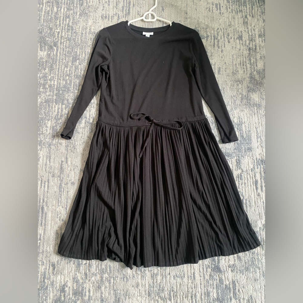 J Jill Classic Black Pleated Midi Dress - Long Sleeve